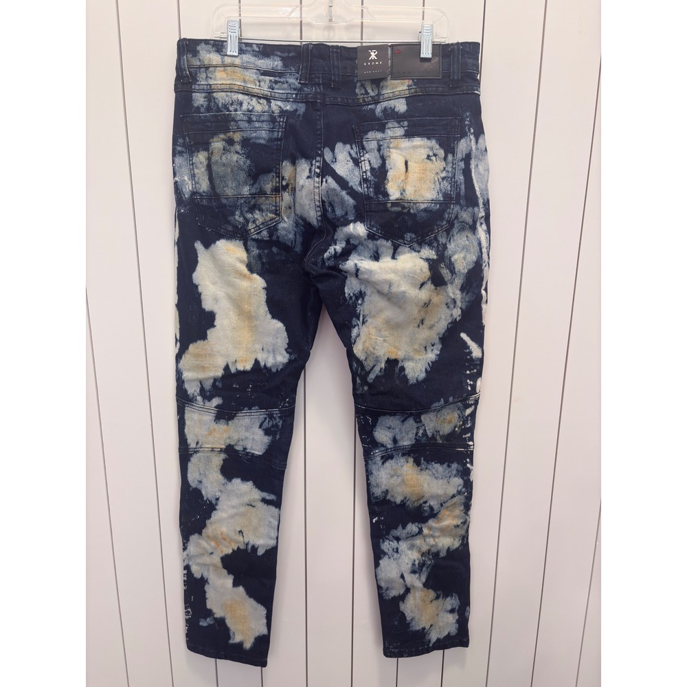 Krome Moto Jeans Mens 36x32 Indigo NWT Distressed Biker Zippers Streetwear - Picture 3 of 3